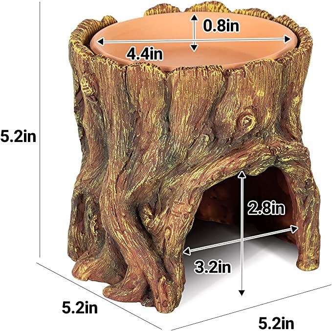 ReptiZoo Humidifying Tree Stump Hideout with Ceramic Water Bowl