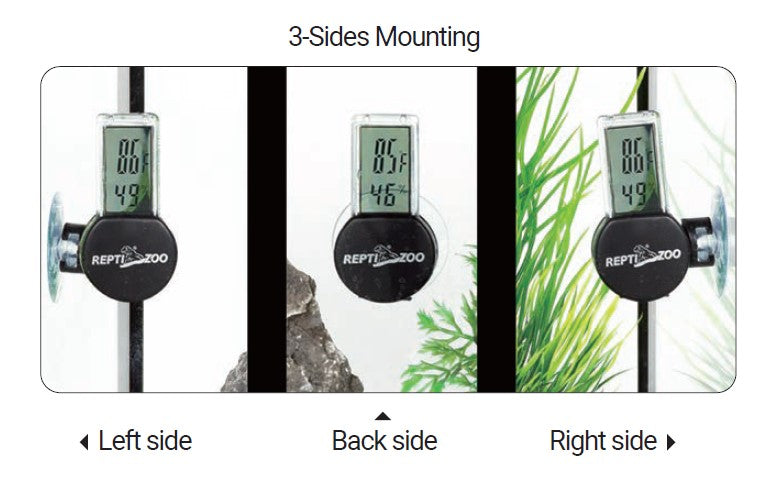 ReptiZoo Mini Digital 3-Side Mounting Thermo-Hygrometer