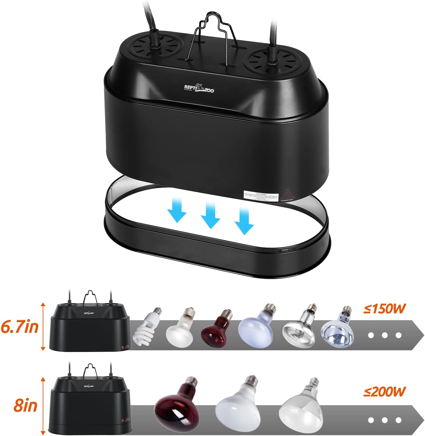 ReptiZoo Double Dome Lamp Fixture 2-in-1 (Max. 200W X 2)