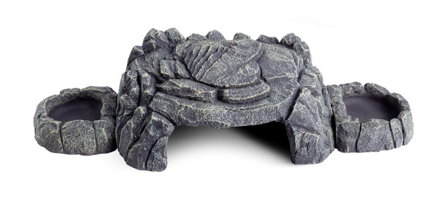 ReptiZoo Grey Rock Magnetic 3-in-1 Feeding Dishes Hideout