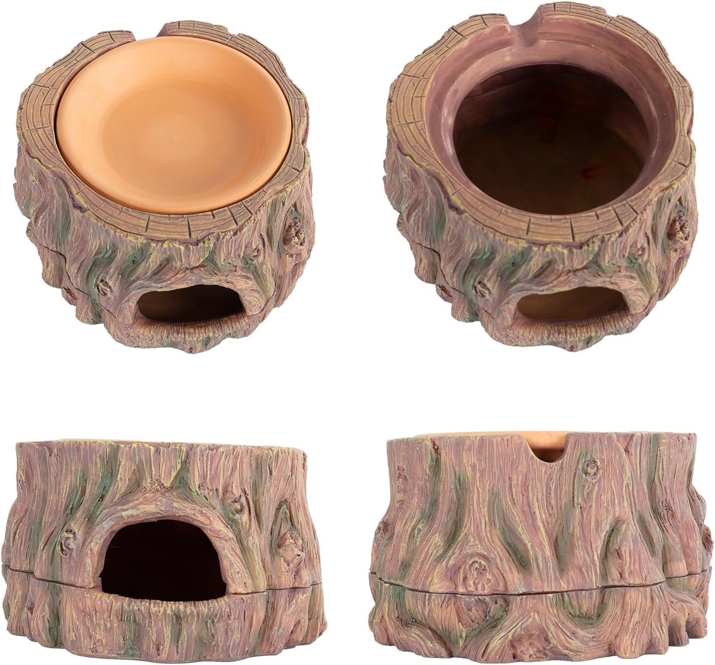 ReptiZoo 3-in-1 Humidifying Tree Stump Hideout with Ceramic Water Bowl