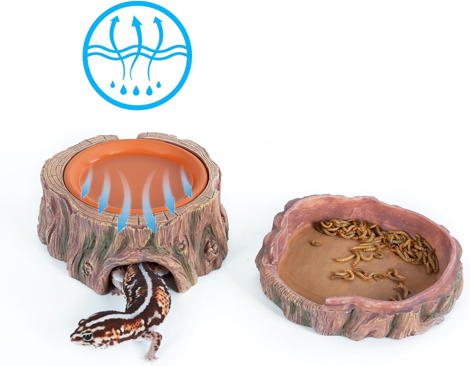 ReptiZoo 3-in-1 Humidifying Tree Stump Hideout with Ceramic Water Bowl
