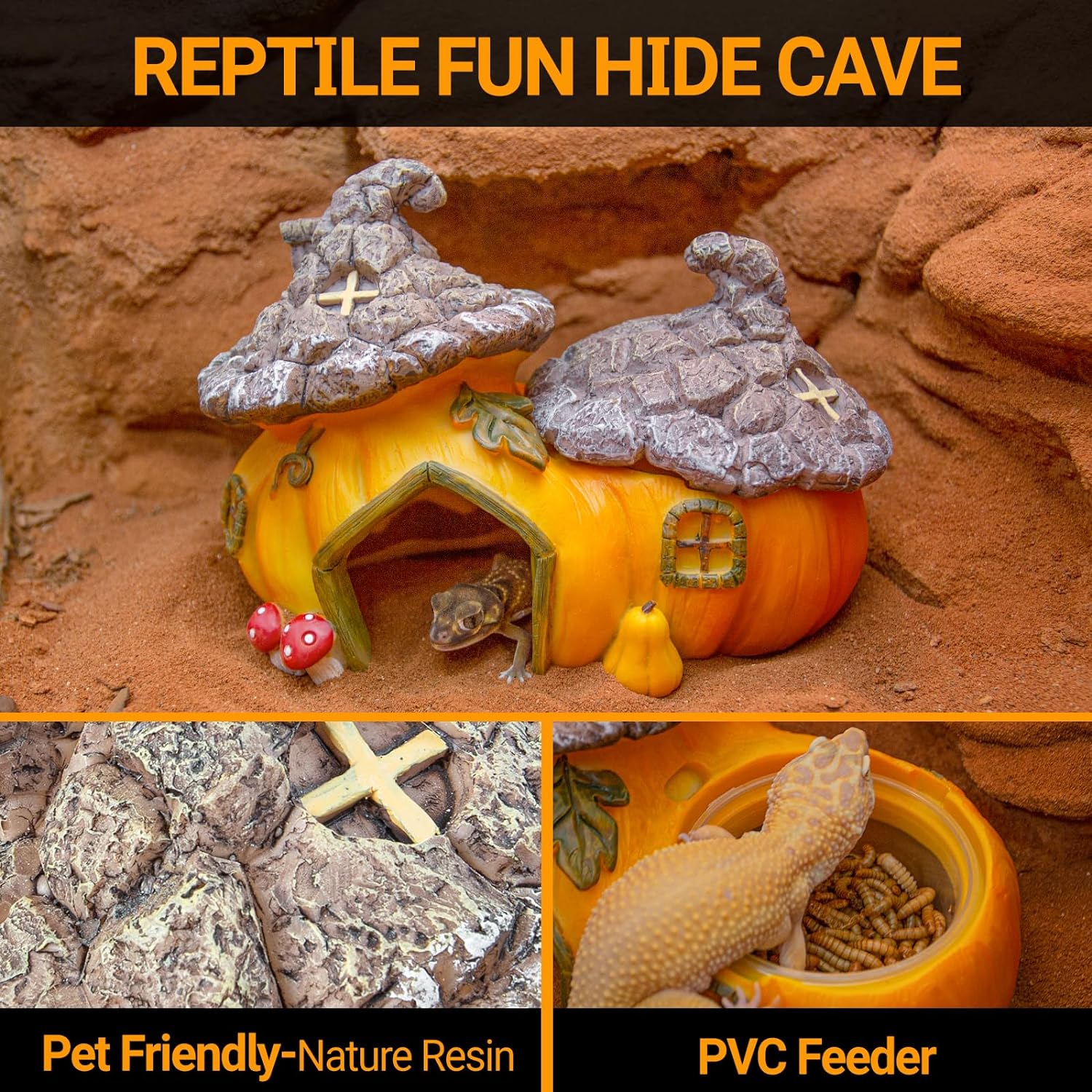 ReptiZoo Multifunctional Pumpkin Hide Castle