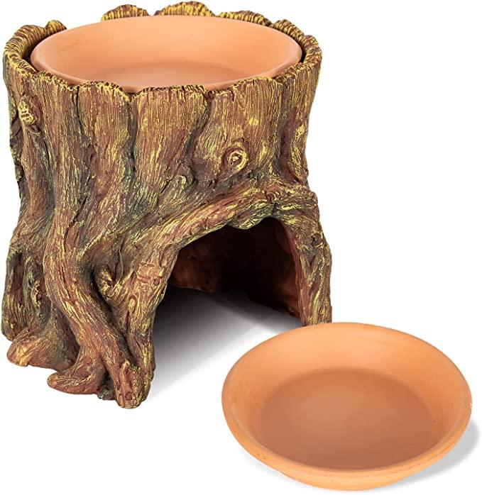 ReptiZoo Humidifying Tree Stump Hideout with Ceramic Water Bowl