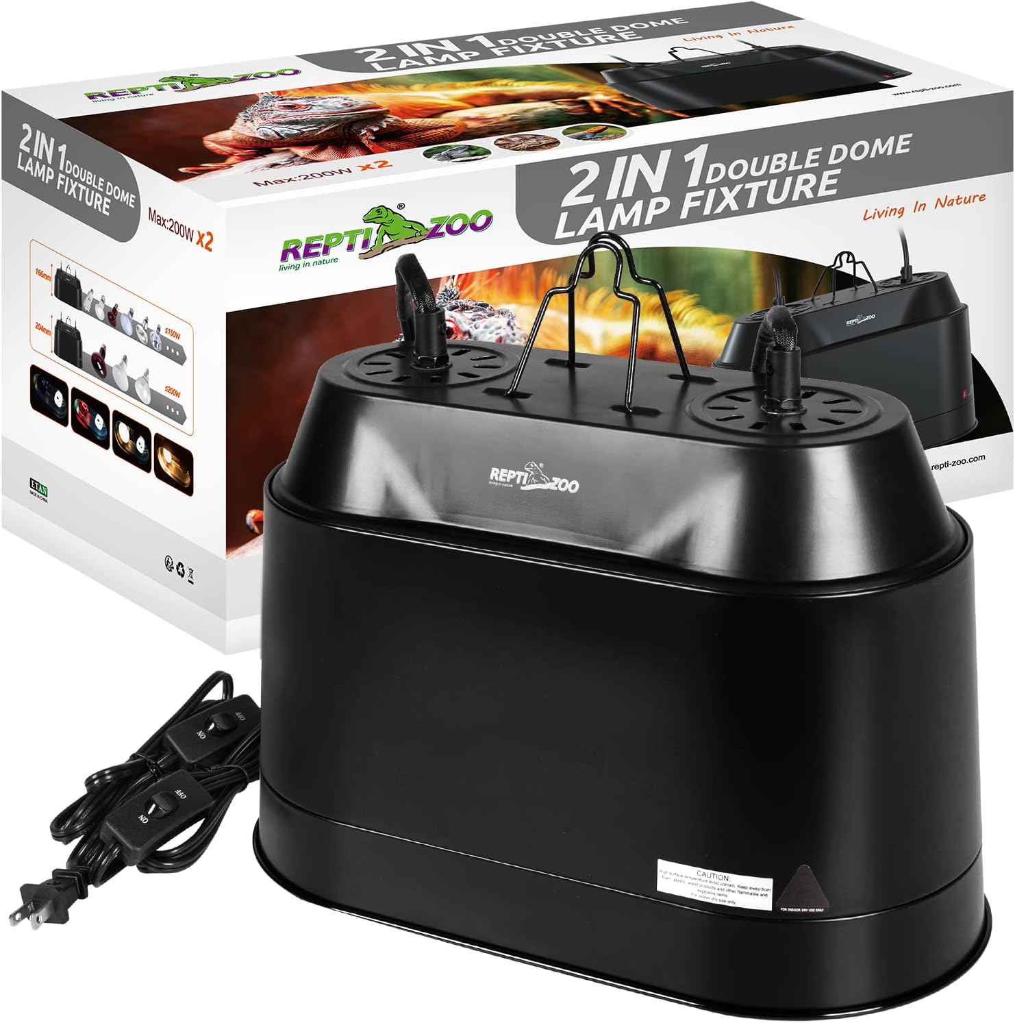 ReptiZoo Double Dome Lamp Fixture 2-in-1 (Max. 200W X 2)