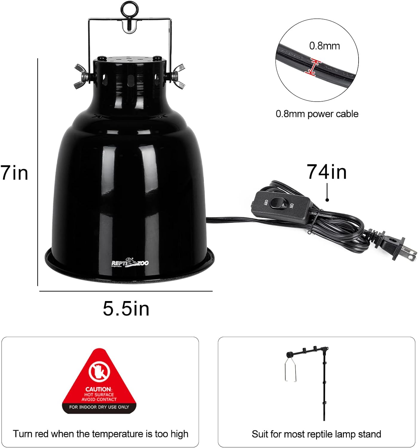 ReptiZoo Mulit-Function Angle-Adjustable Dome Lamp Fixture