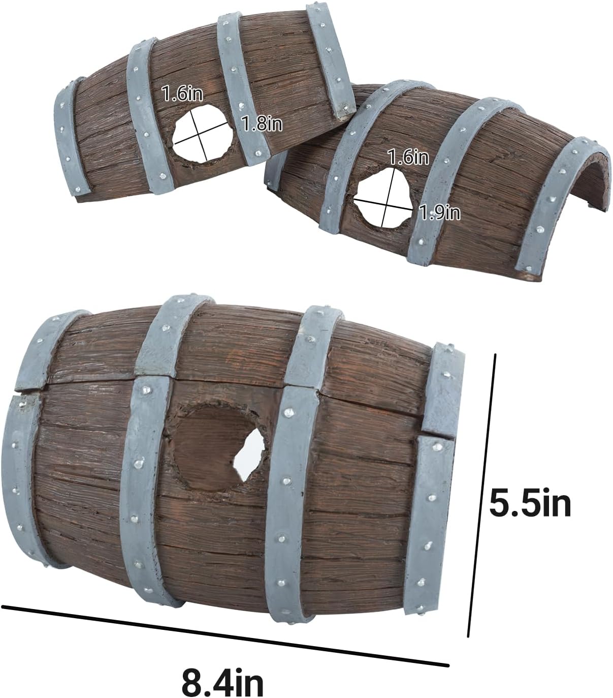 ReptiZoo Magnetic Connectable Barrel Log & Tunnel Hide (2-Pack)