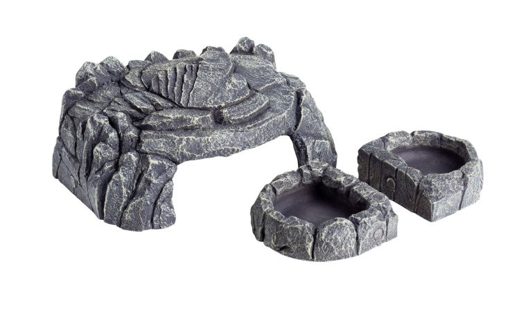 ReptiZoo Grey Rock Magnetic 3-in-1 Feeding Dishes Hideout
