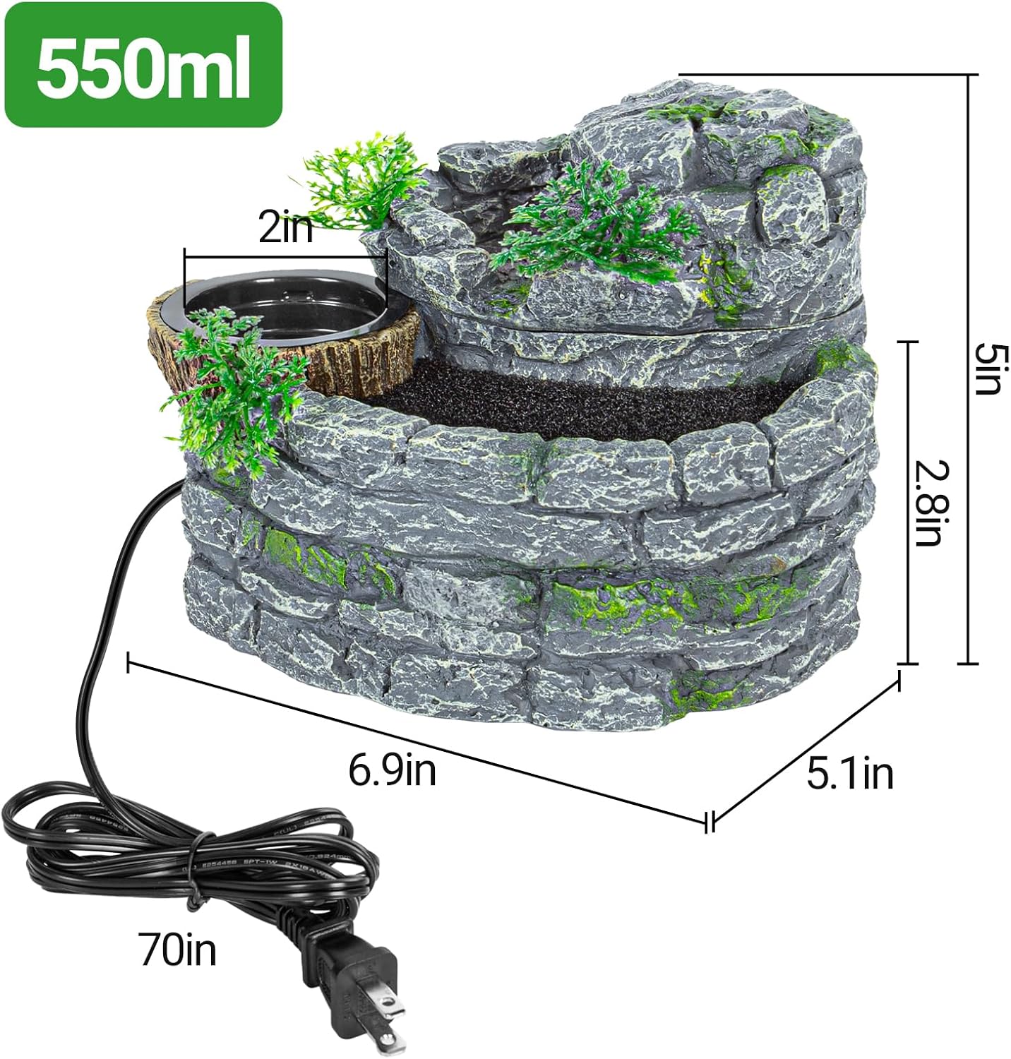 ReptiZoo Reptile Rock Block Waterfall with Food Dish