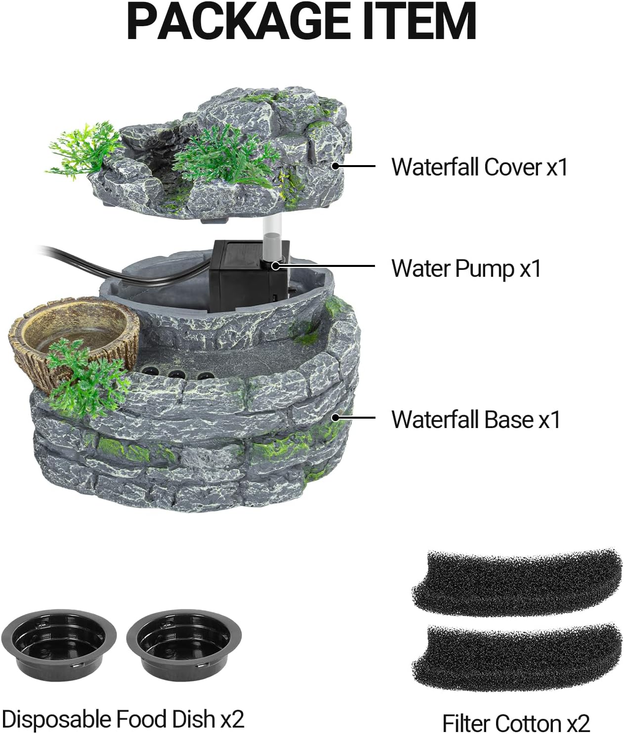 ReptiZoo Reptile Rock Block Waterfall with Food Dish