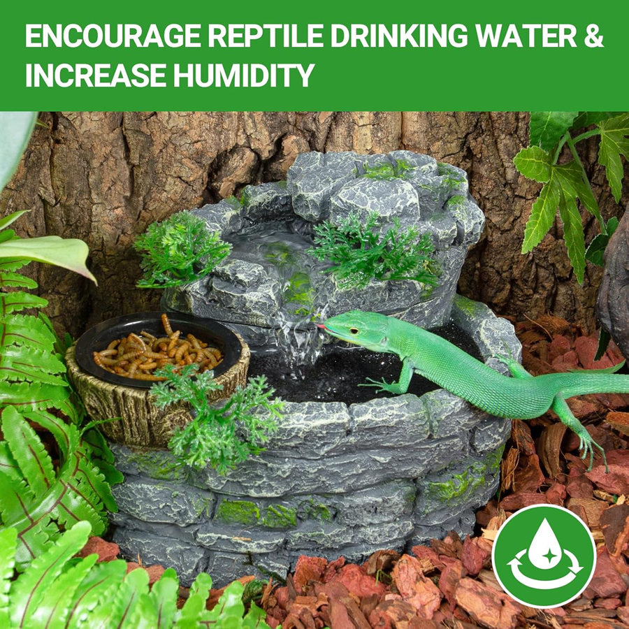 ReptiZoo Reptile Rock Block Waterfall with Food Dish