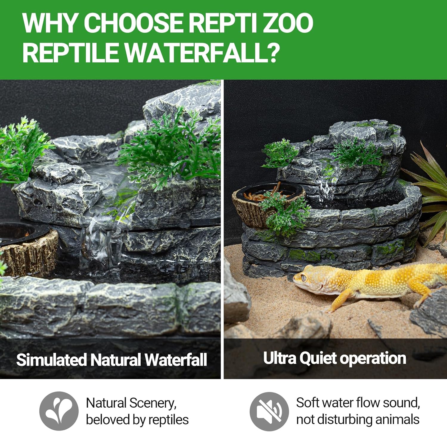 ReptiZoo Reptile Rock Block Waterfall with Food Dish