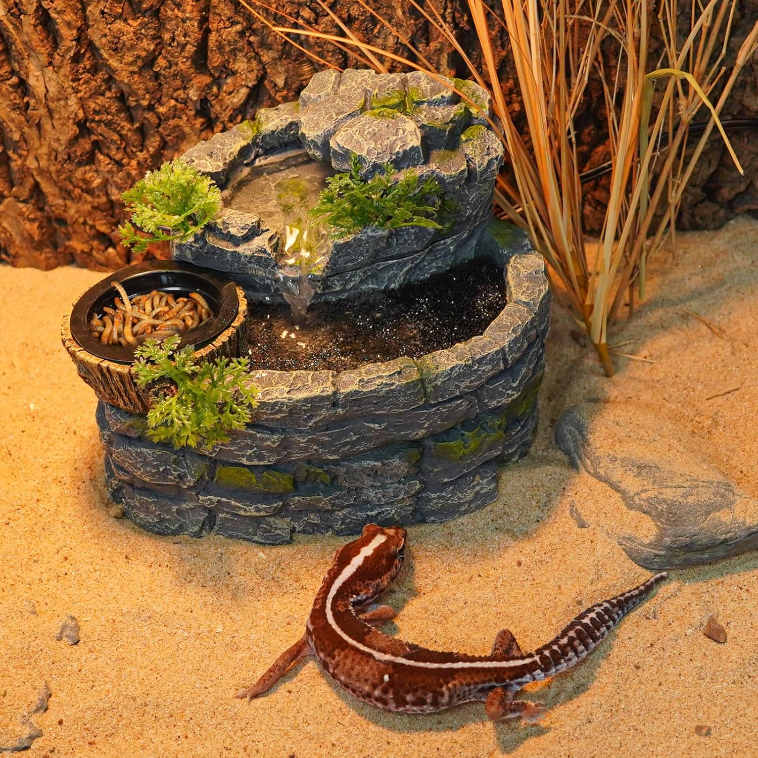 ReptiZoo Reptile Rock Block Waterfall with Food Dish