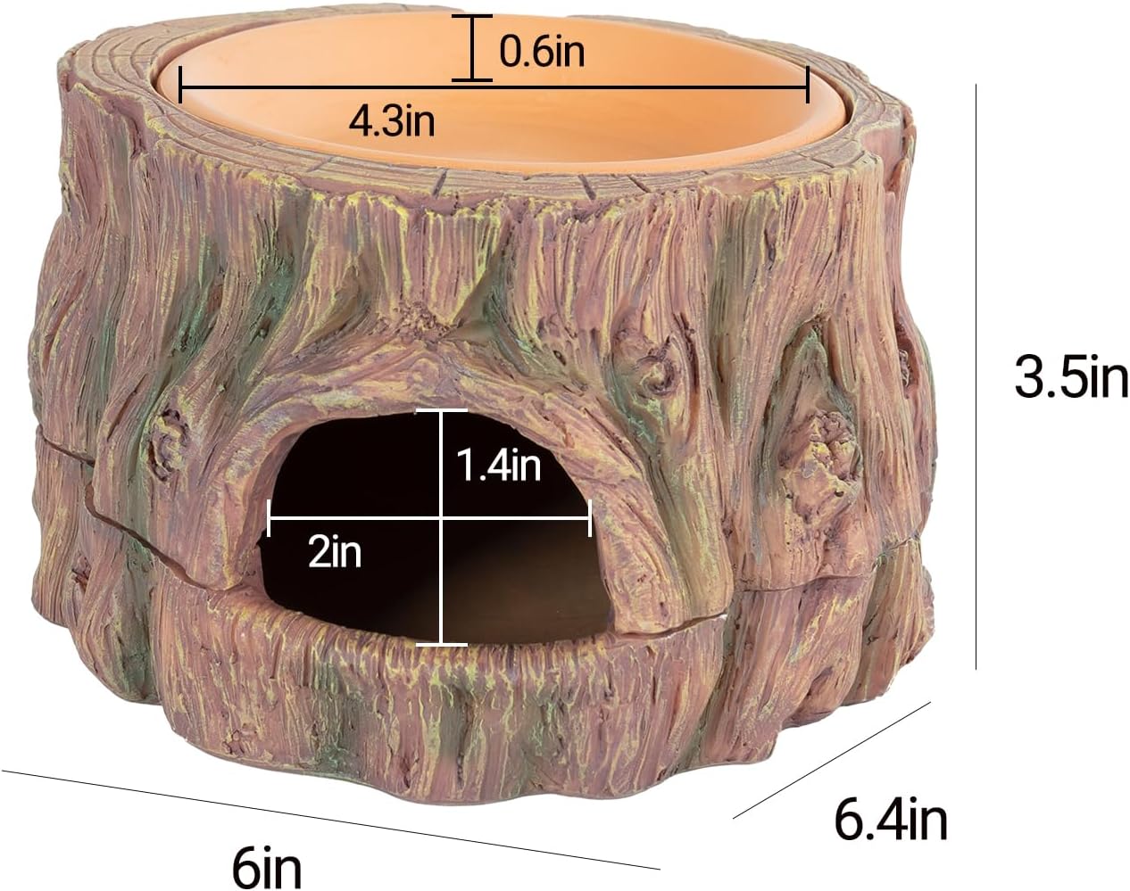 ReptiZoo 3-in-1 Humidifying Tree Stump Hideout with Ceramic Water Bowl