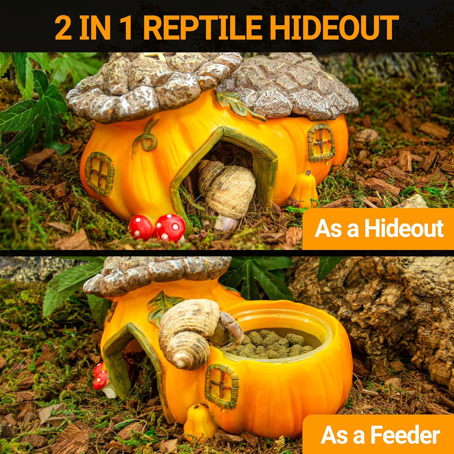 ReptiZoo Multifunctional Pumpkin Hide Castle
