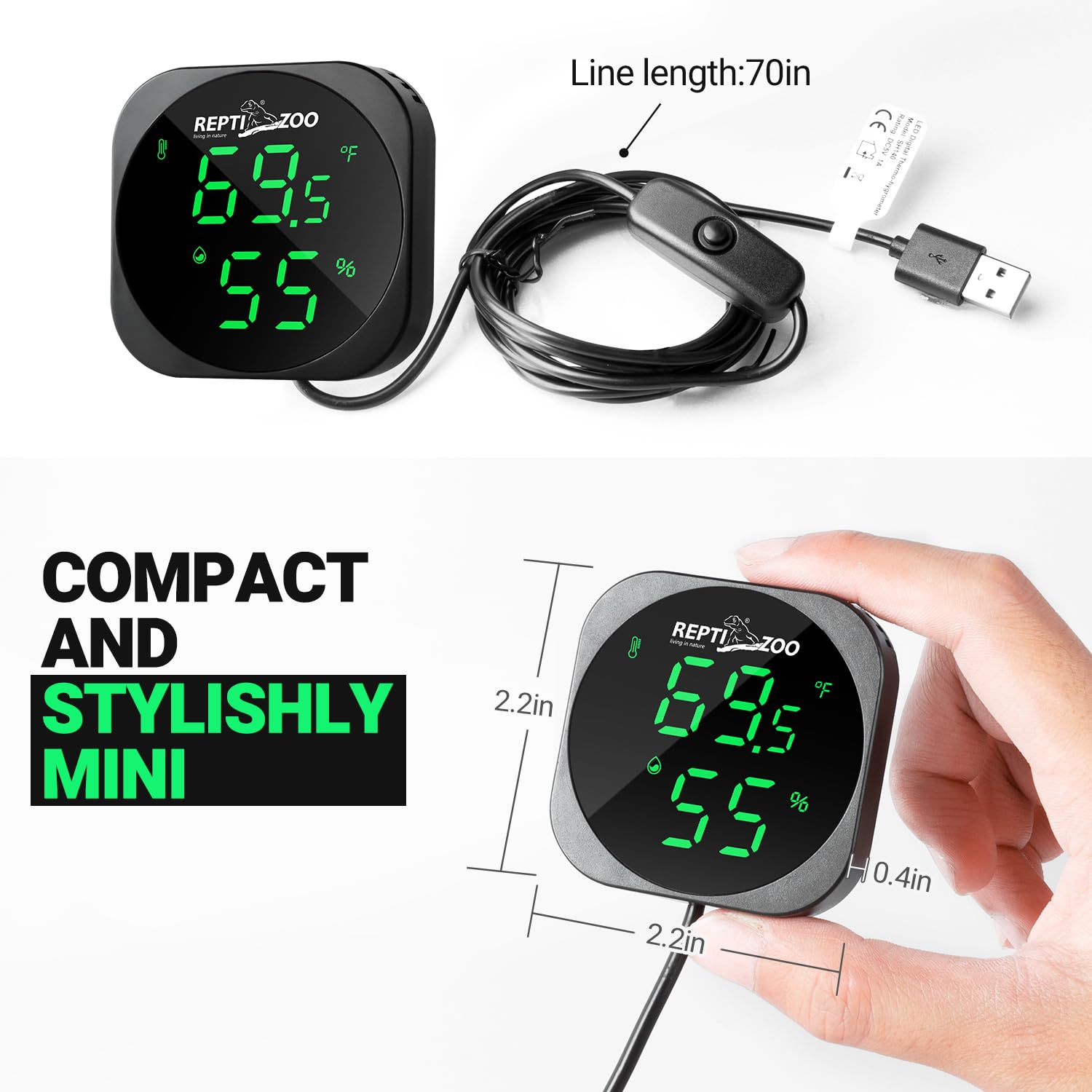ReptiZoo LED Digital Thermo-Hygrometer with USB
