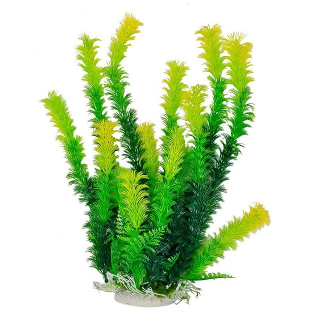 AQUATOP Artificial Plant W/ Weighted Base -Green Plant Light Yellow Tips (CLEARANCE)